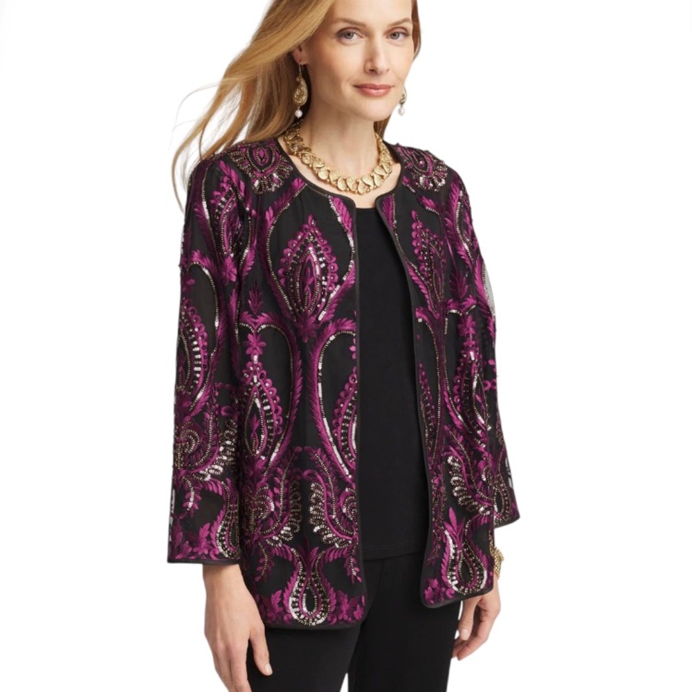 Chico’s Travelers Collection Mesh Embroidered Jacket